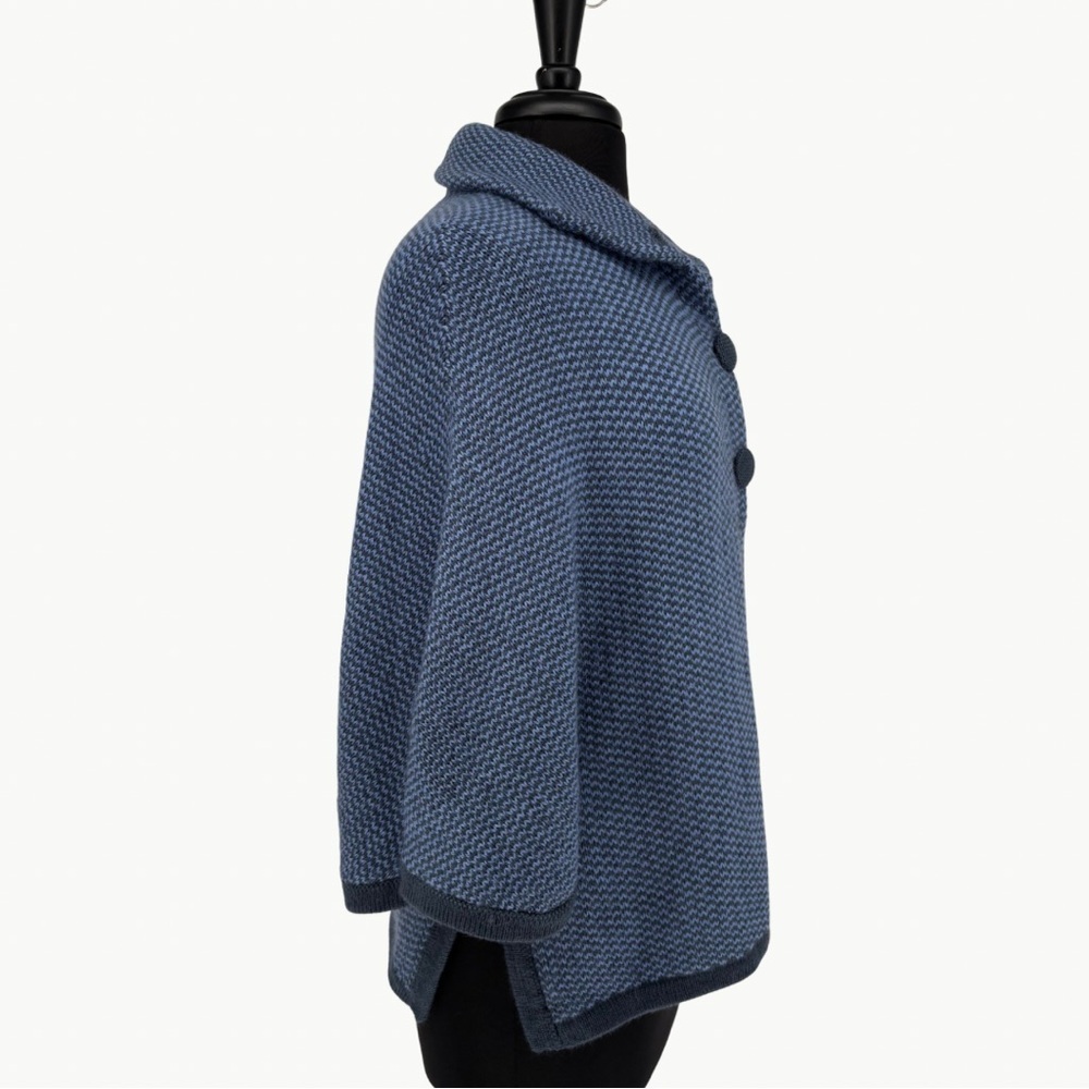 Vintage 80s Baby Alpaca Knit Cape Poncho Funnel Neck Sz Medium Blue Artisan Cozy - Picture 13 of 16